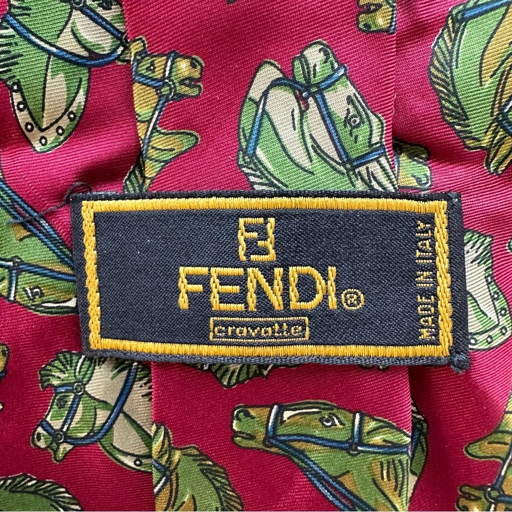 FENDI Vintage Pink and Green Horse Pattern Scarf